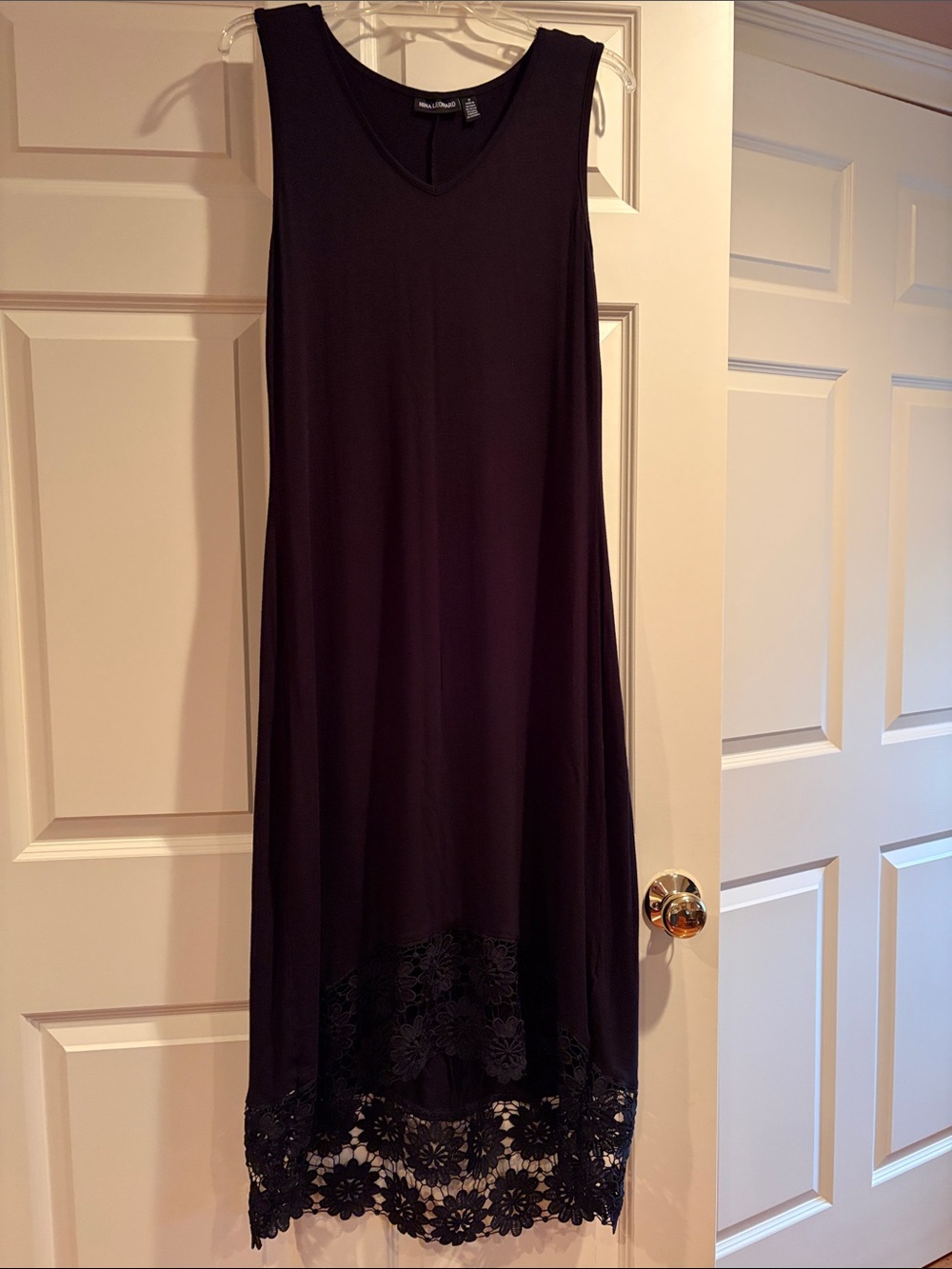 Nina Leonard Sleeveless V-Neck Maxi Dress with Lace Hem